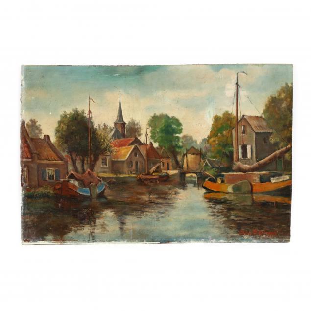 charles-p-gruppe-1860-1940-dutch-village-with-canal