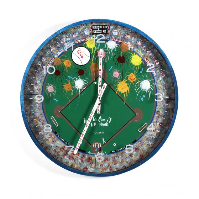 nc-folk-art-benny-carter-baseball-theme-clock-time-to-give-it-up-hank