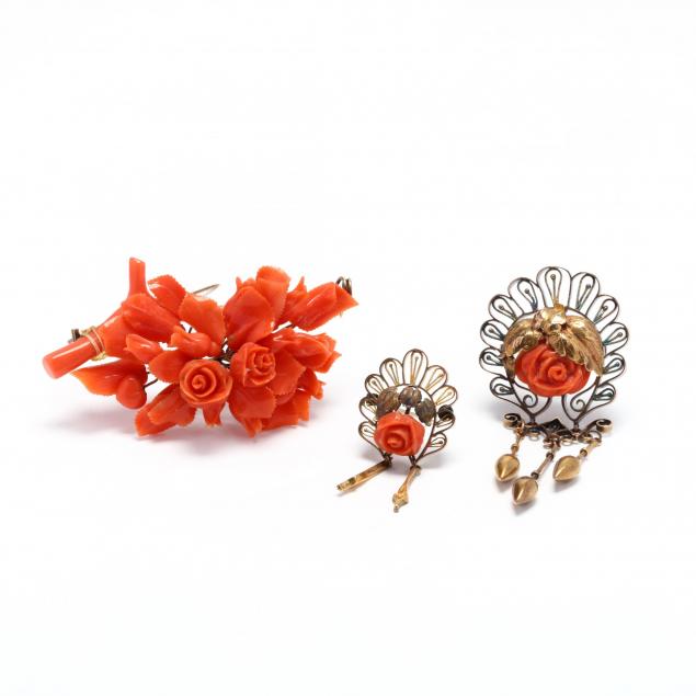 three-vintage-coral-brooches