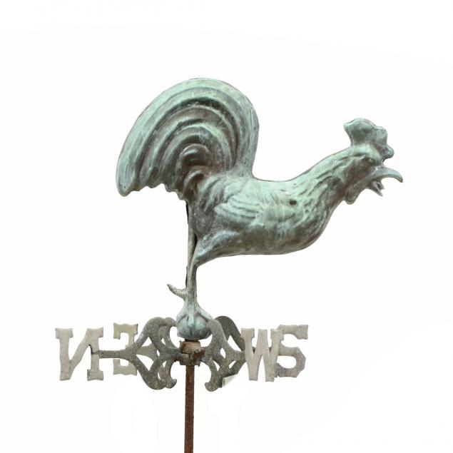 antique-copper-full-bodied-crowing-rooster-weathervane