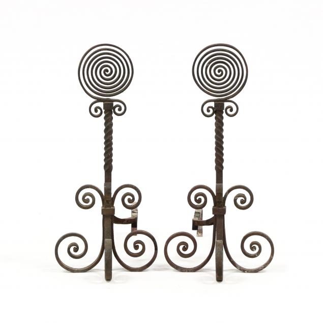 pair-of-antique-wrought-iron-andirons