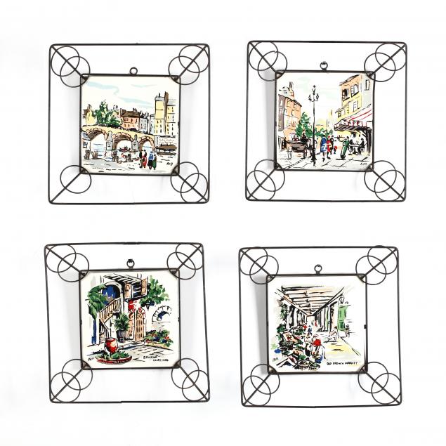 group-of-4-framed-vintage-french-porcelain-tiles