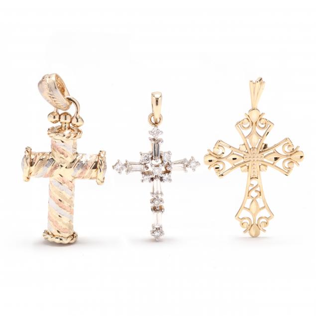 three-14kt-gold-cross-pendants