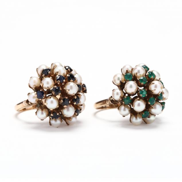 two-gold-pearl-and-gemstone-rings