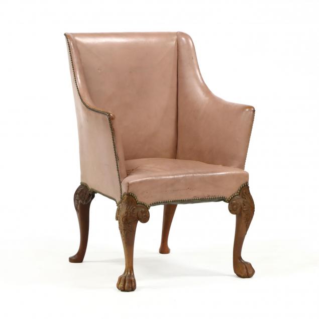 chippendale-style-carved-mahogany-and-leather-library-chair