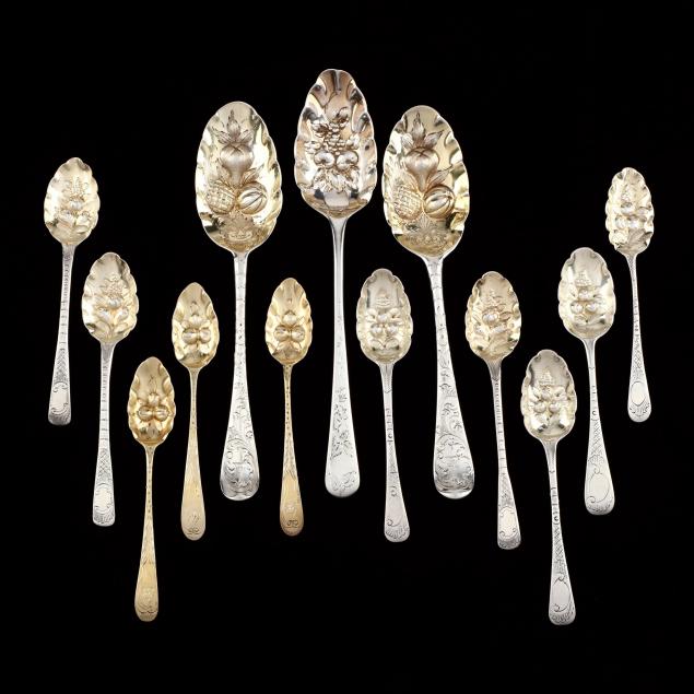 an-assembled-set-of-georgian-victorian-silver-gilt-berry-spoons