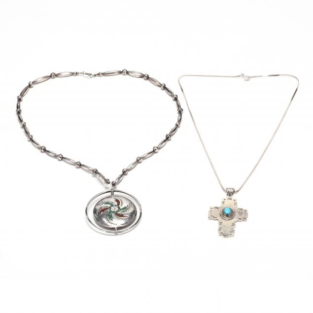 two-silver-and-gem-set-necklaces