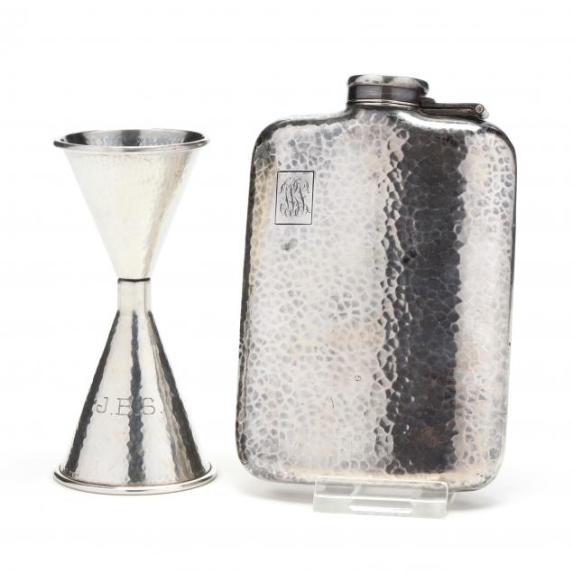 sterling-silver-jigger-and-950-fine-silver-flask