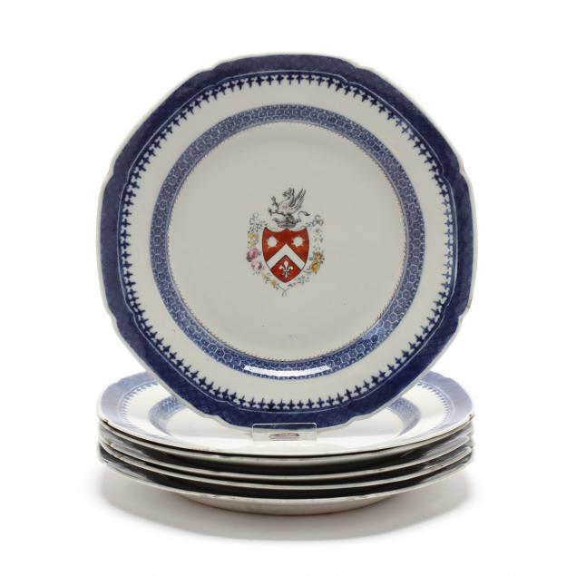 six-antique-chinese-export-porcelain-armorial-plates
