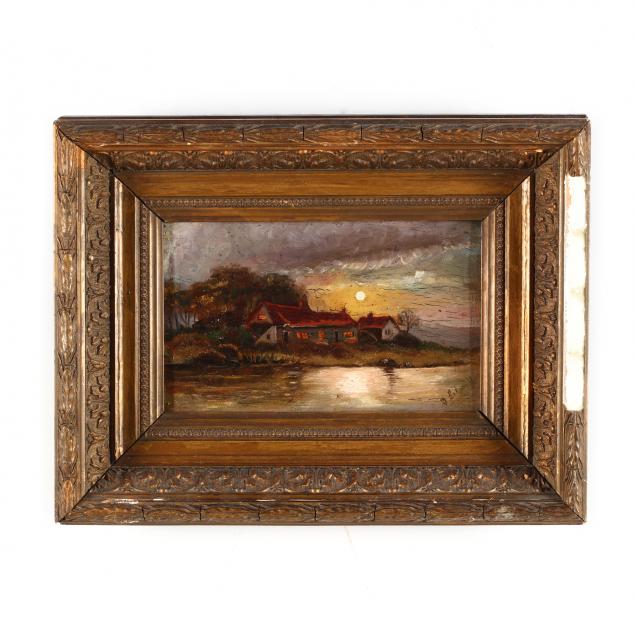 antique-continental-school-nocturne-landscape-painting