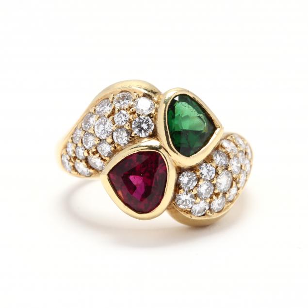 18kt-gold-two-stone-tourmaline-and-diamond-ring