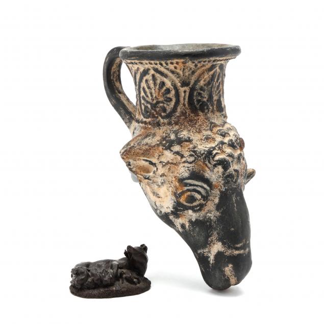 miniature-bronze-pig-sculpture-and-an-ancient-greek-style-rhyton-cup