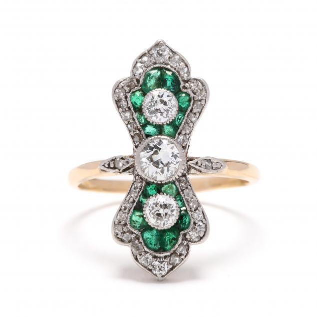 antique-platinum-topped-gold-diamond-and-emerald-ring