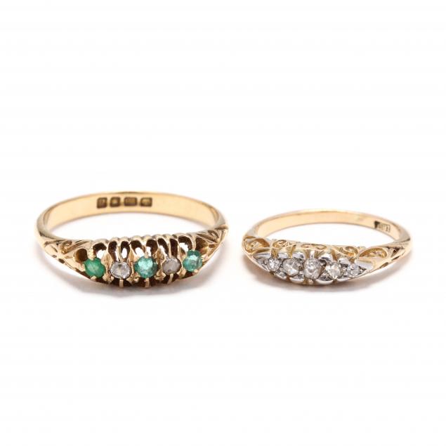 two-antique-18kt-gold-and-gem-set-rings