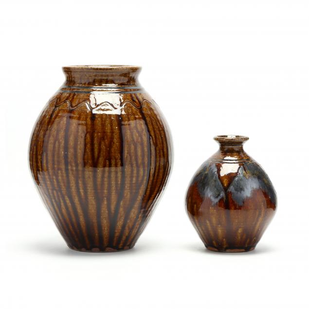 western-nc-kim-ellington-two-alkaline-glazed-vases