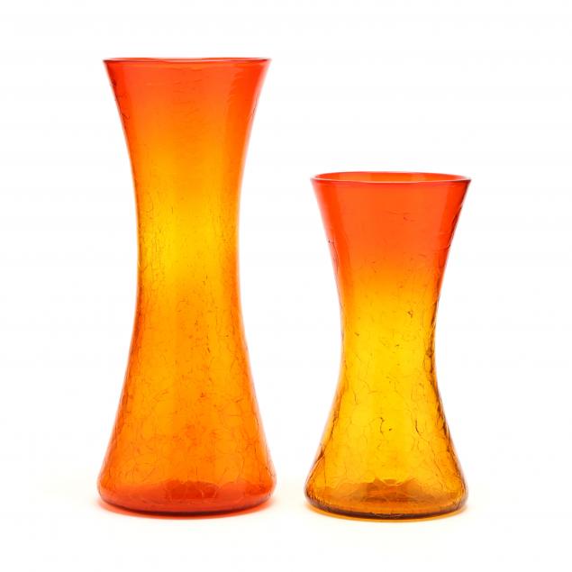 blenko-two-amberina-hourglass-vases