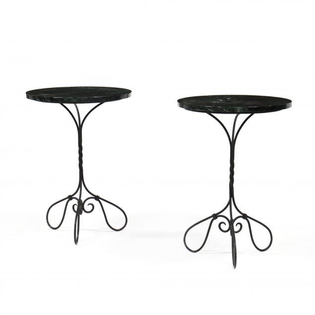 pair-of-vintage-iron-marble-top-tables