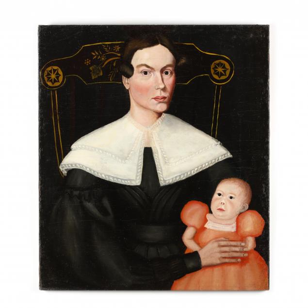 american-school-folk-art-painting-of-a-mother-child