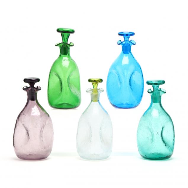 blenko-five-pinch-bottle-crackle-glass-decanters