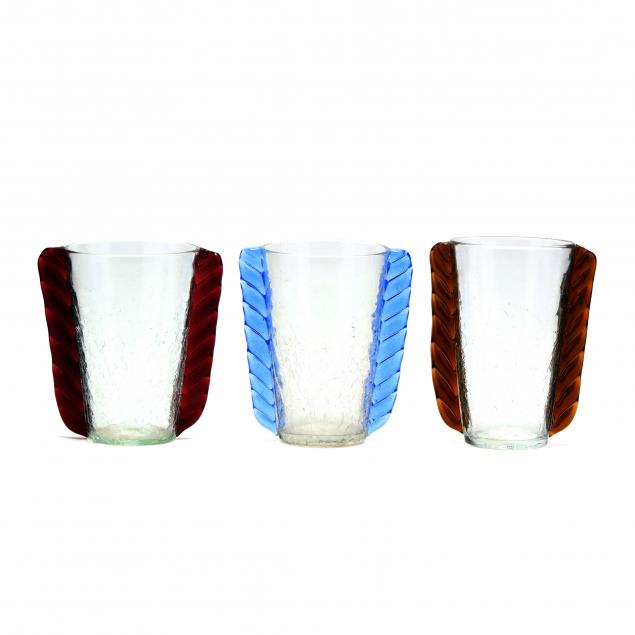 blenko-three-crackle-glass-ear-vases