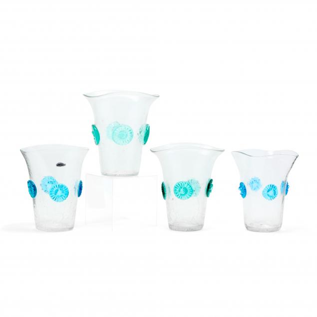 blenko-four-medallion-crackle-glass-vases