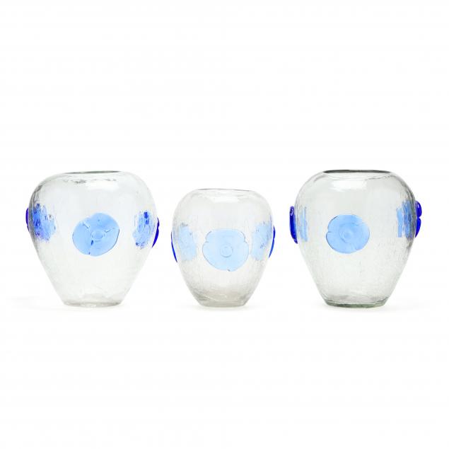 blenko-three-crackle-glass-medallion-vases