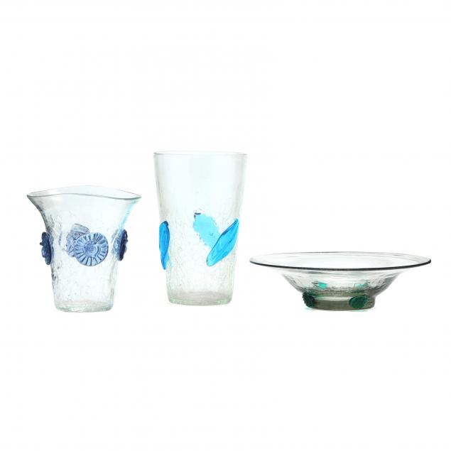 blenko-three-pieces-of-decorated-crackle-glass