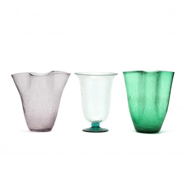 blenko-three-crackle-glass-vases
