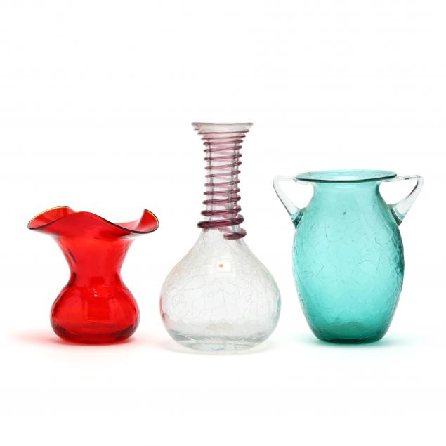 blenko-three-crackle-glass-vases