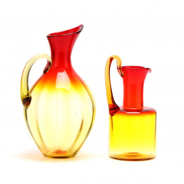 blenko-two-amberina-optic-glass-pitchers