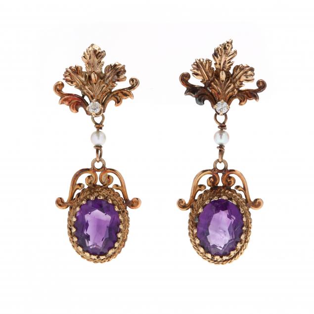 14kt-gold-amethyst-and-gem-set-earrings
