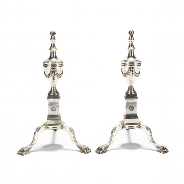 pair-of-silvered-metal-andirons