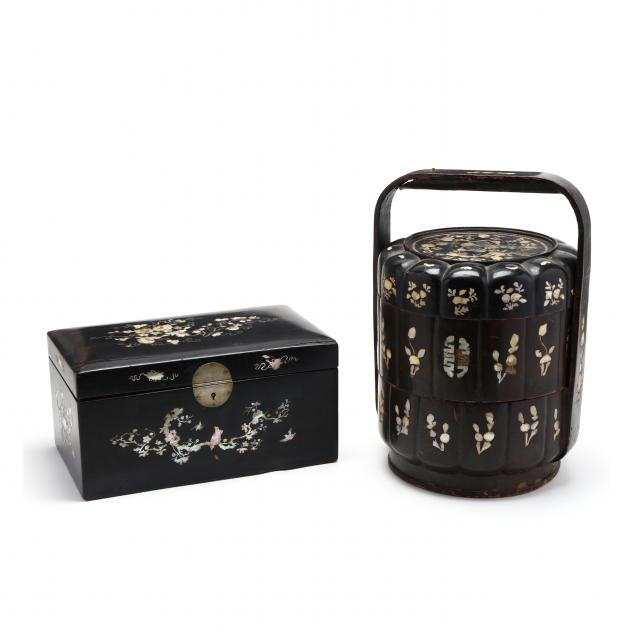 a-chinese-inlaid-black-lacquered-tiered-basket-and-box