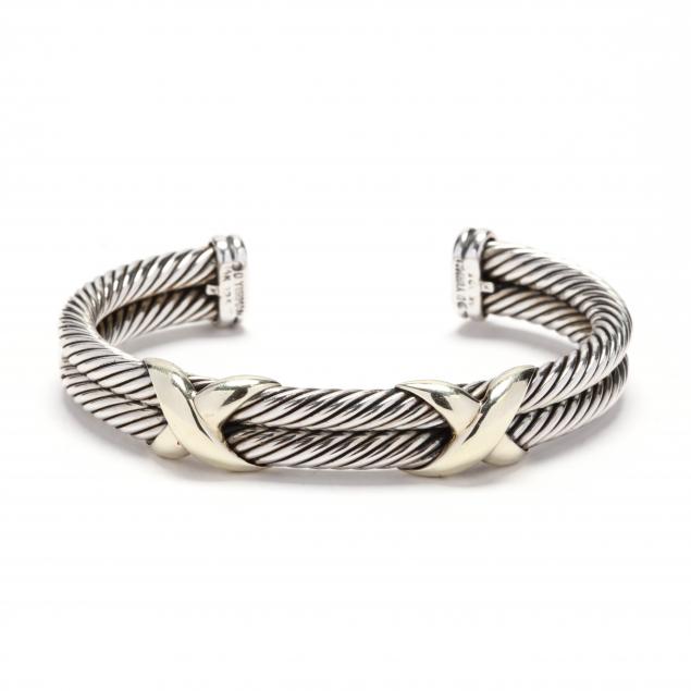 sterling-silver-and-14kt-gold-x-cuff-bracelet-david-yurman