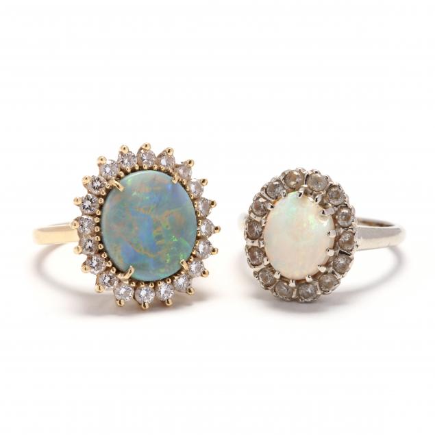 two-14kt-gold-opal-and-gem-set-rings
