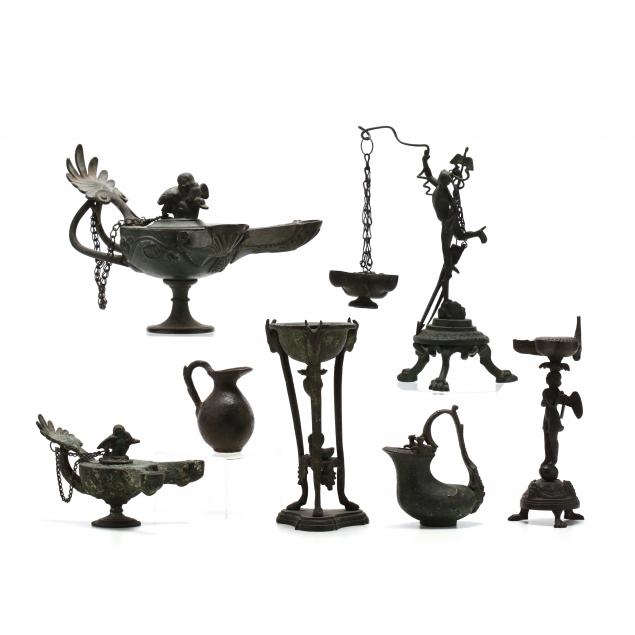 seven-roman-style-bronze-lamps-and-vessels