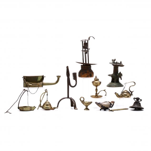 group-of-lighting-devices-in-brass-iron-and-stone