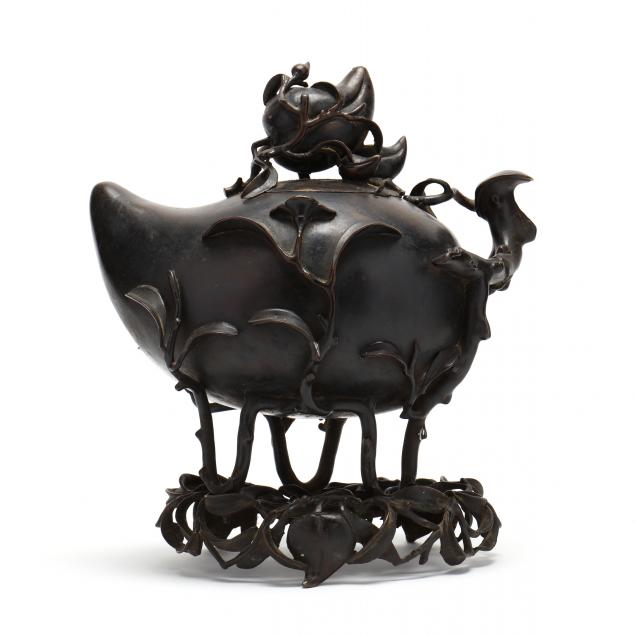 a-chinese-lidded-peach-shaped-bronze-censer