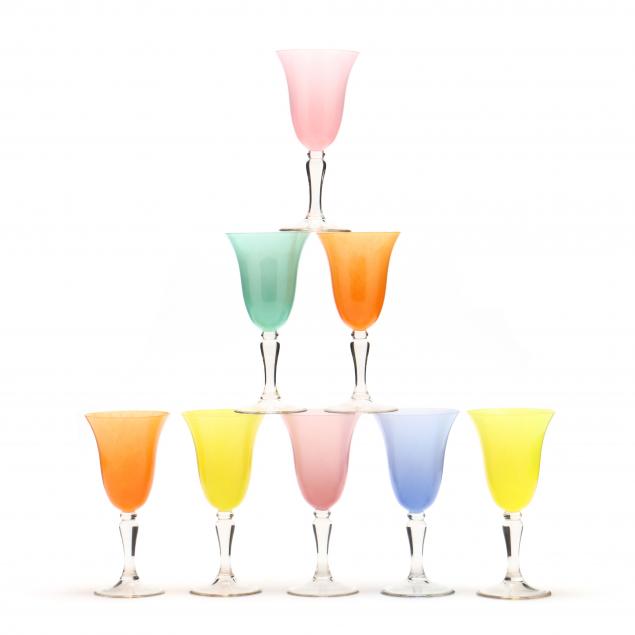 eight-multi-colored-murano-water-goblets