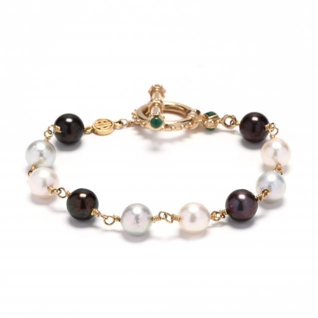gold-and-gem-set-pearl-bracelet-signed