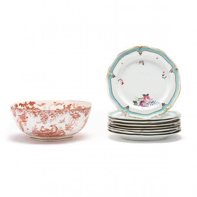 royal-crown-derby-center-bowl-and-eight-plates