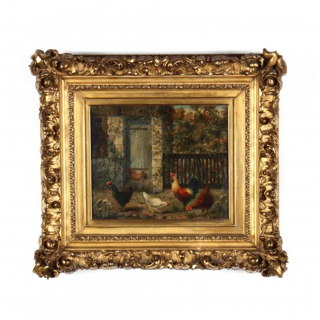 adrianus-m-bouman-dutch-19th-20th-century-farmyard-with-chickens