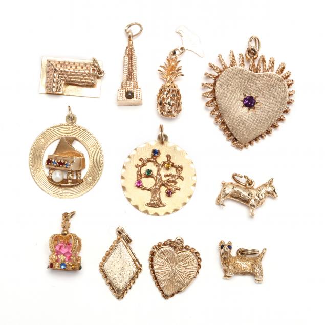 group-of-eleven-vintage-gold-charms
