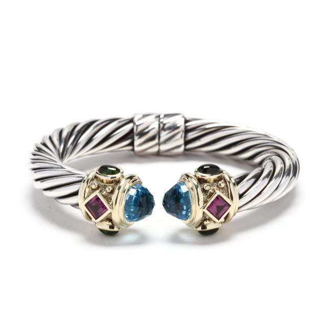 sterling-silver-14kt-gold-and-gem-set-cuff-bracelet-david-yurman