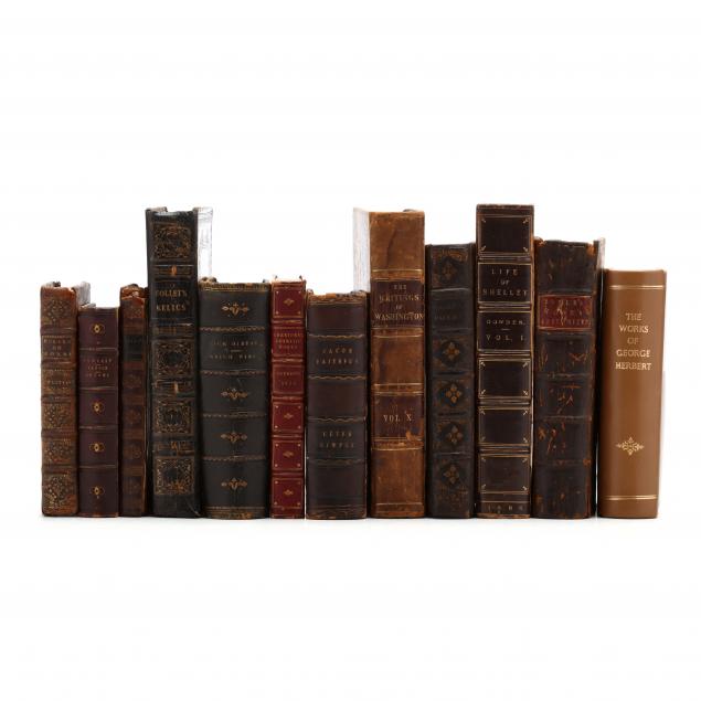 twelve-antique-leatherbound-books-published-1699-1886