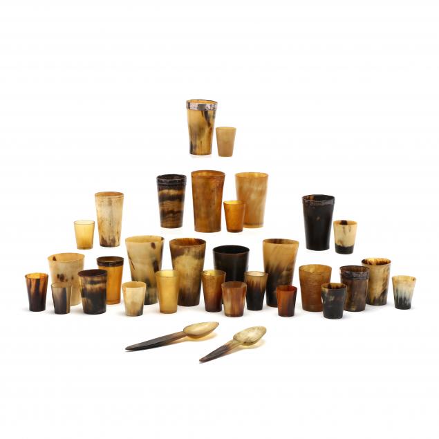 a-group-of-antique-horn-beakers-shot-cups