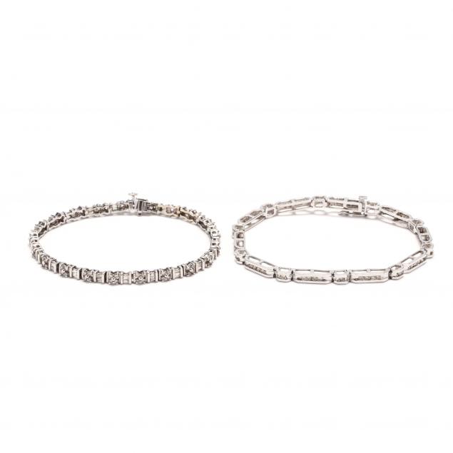 two-14kt-white-gold-and-diamond-bracelets