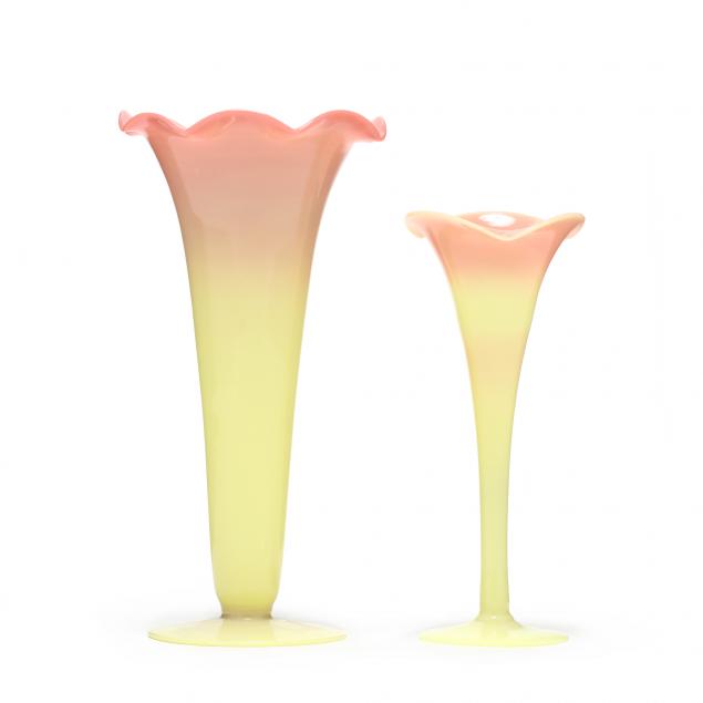two-mt-washington-shiny-burmese-glass-vases