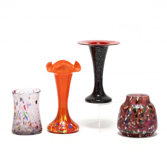 four-speckled-art-glass-vases