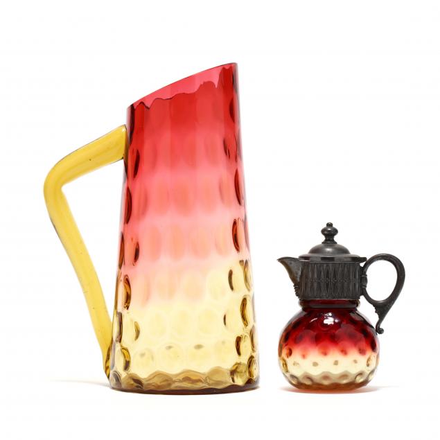 two-new-england-glass-co-amberina-pitchers